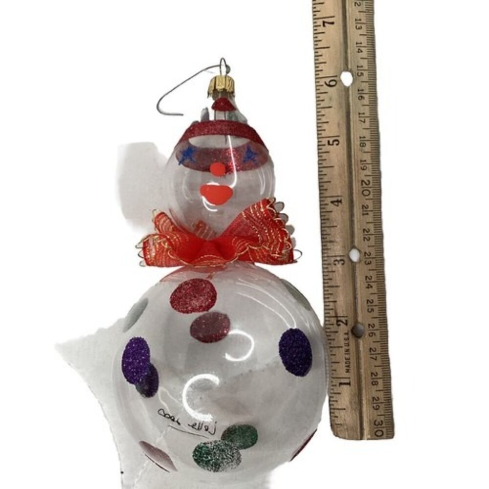 Pier 1 Blown Glass Hand Painted Clown Snowman Christmas Ornament Signed Italy - Picture 4 of 5